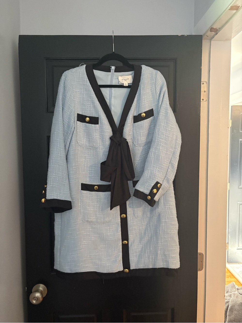 Tuckernuck Light Blue Tweed Jacket with Black Trim & Bow